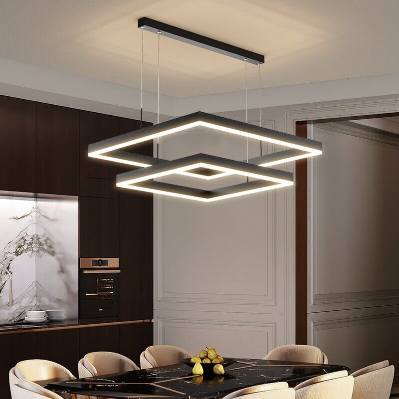 Square Geometric Pendant Chandelier — Contemporary Design, Warm Glow