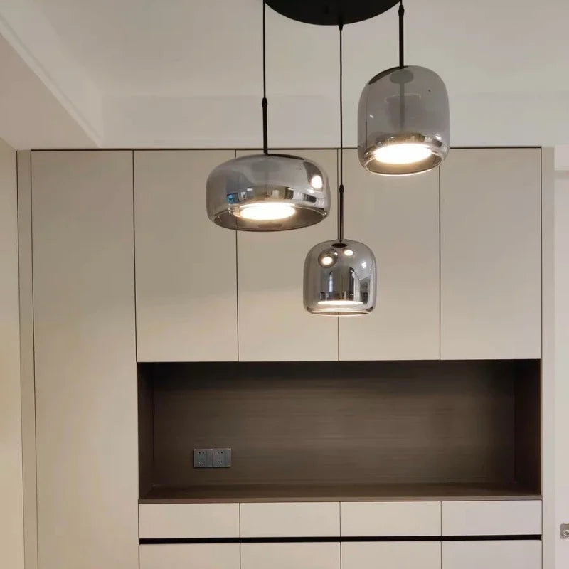 Skandinavisk glastaklampa – bärnstensfärgad/genomskinlig/grå, Ø15/25/35 cm