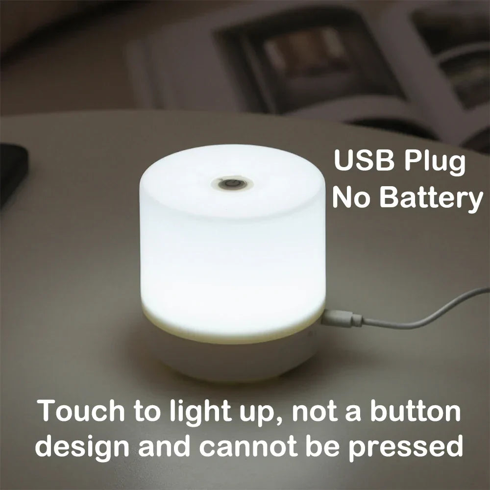 8.5cm LED-touchlampa med USB — dimbar vit ABS
