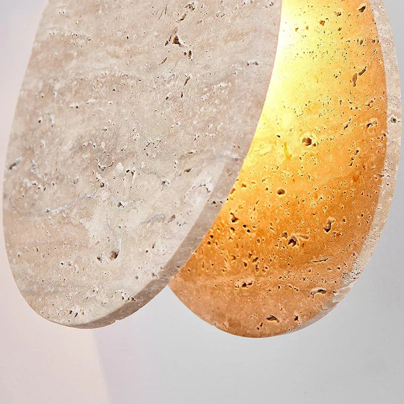 Kirena Pendant Lamp — Travertine Ceiling Fixture, Crystal Cylinders