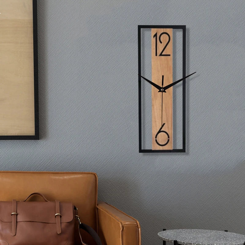 Modern Rectangular Wall Clock | Slim Wood Grain Frame Design | Wildoxy