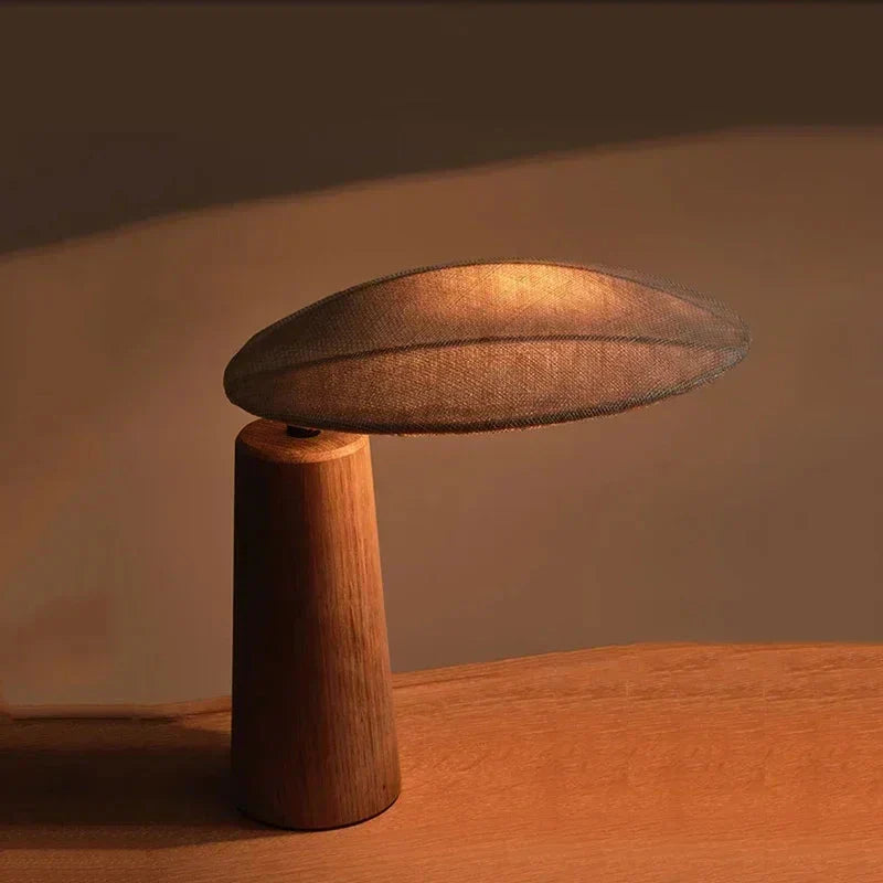 Aeron Wood Base and Cloth Shade LED Table Lamp, Includes E27 Bulb