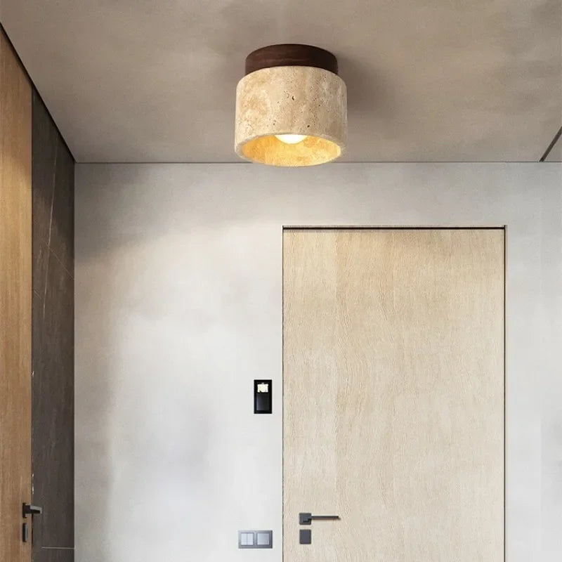 Liora Table Lamp — Travertine and Wood Design, E27 LED Bulb Included