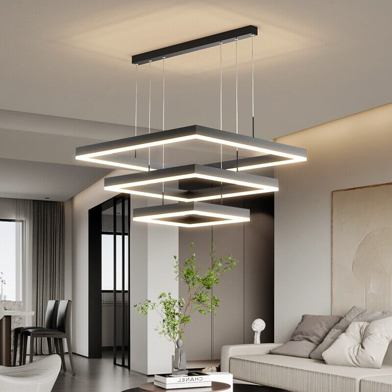 Square Geometric Pendant Chandelier — Contemporary Design, Warm Glow
