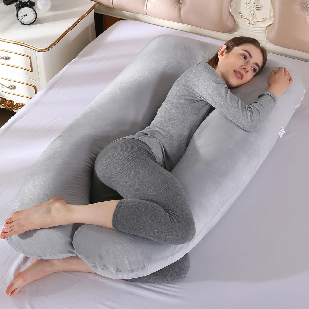 Pernă de graviditate în formă de U — suport ergonomic pentru întregul corp