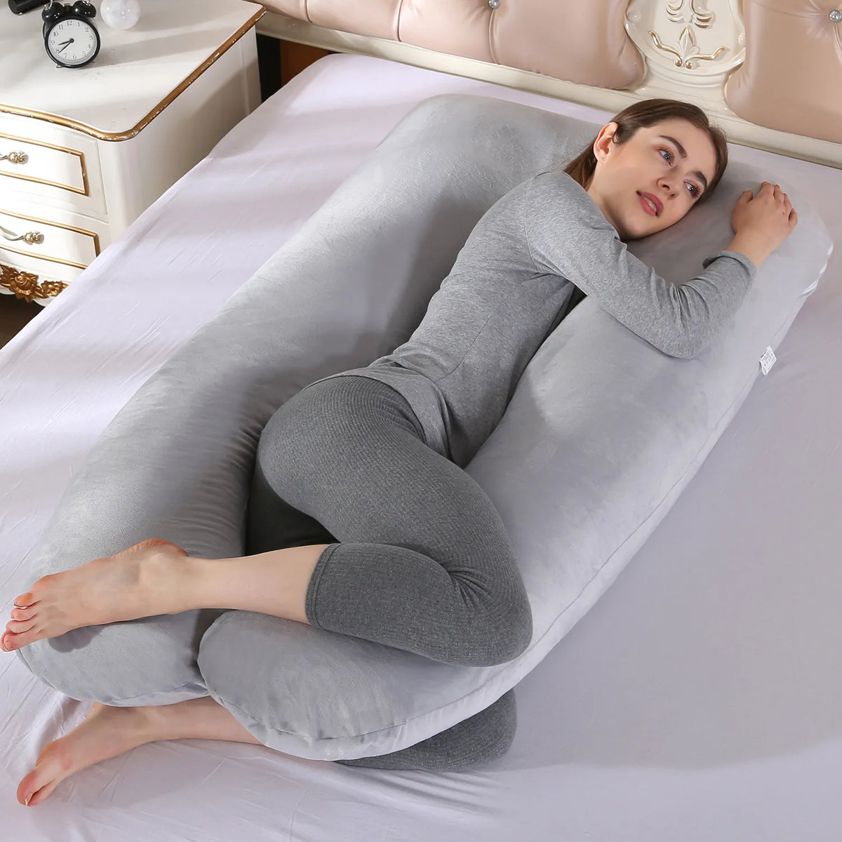 Pernă de graviditate în formă de U — suport ergonomic pentru întregul corp