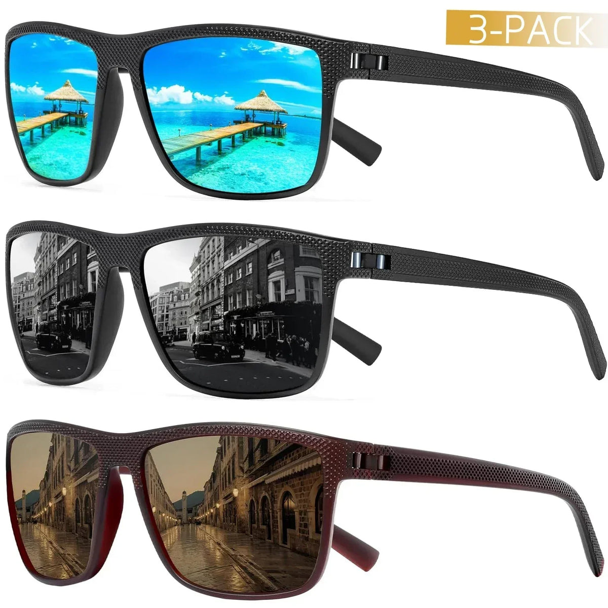 Lot de 3 lunettes de soleil polarisées — UV400, montures légères