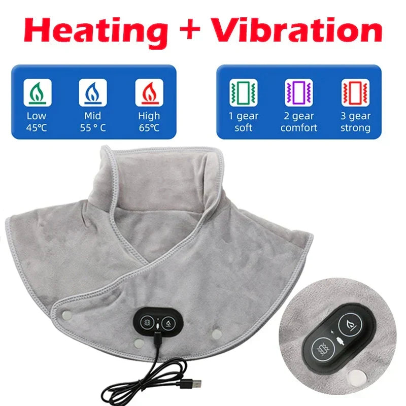 Verwarmde nek- en schoudermasseur — trilling, USB, grijs