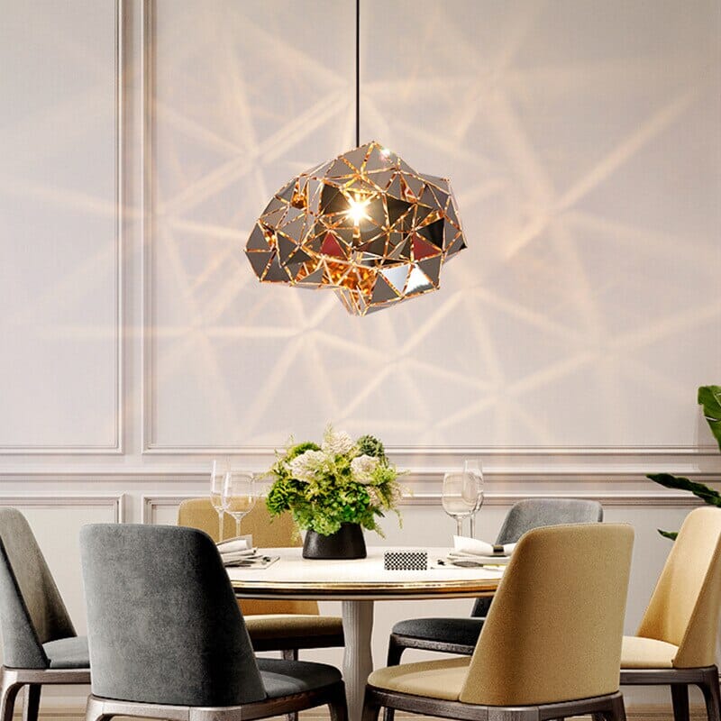 NovaGrid Geometric Stainless Steel Pendant Lights — Angular Silhouette, Polished Finish