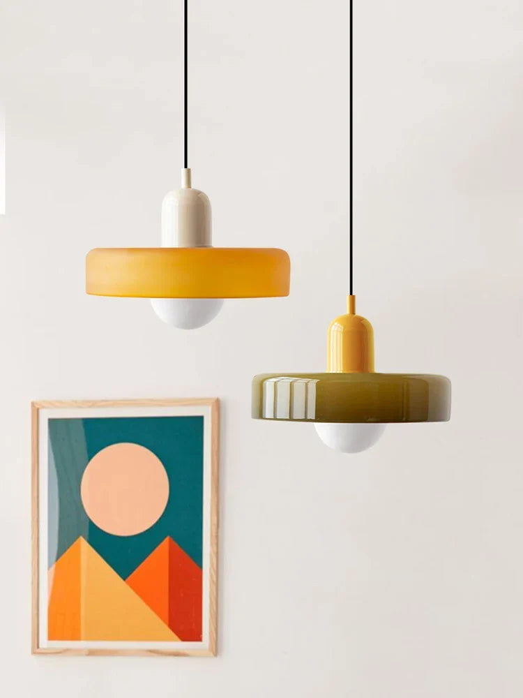 Lámpara colgante de vidrio – Pantalla Bauhaus de doble color