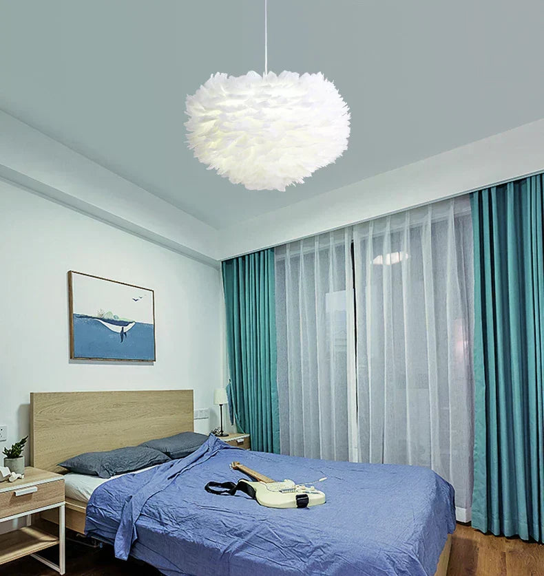 Aurelle Feather Pendant Light — Gentle LED Glow Shade