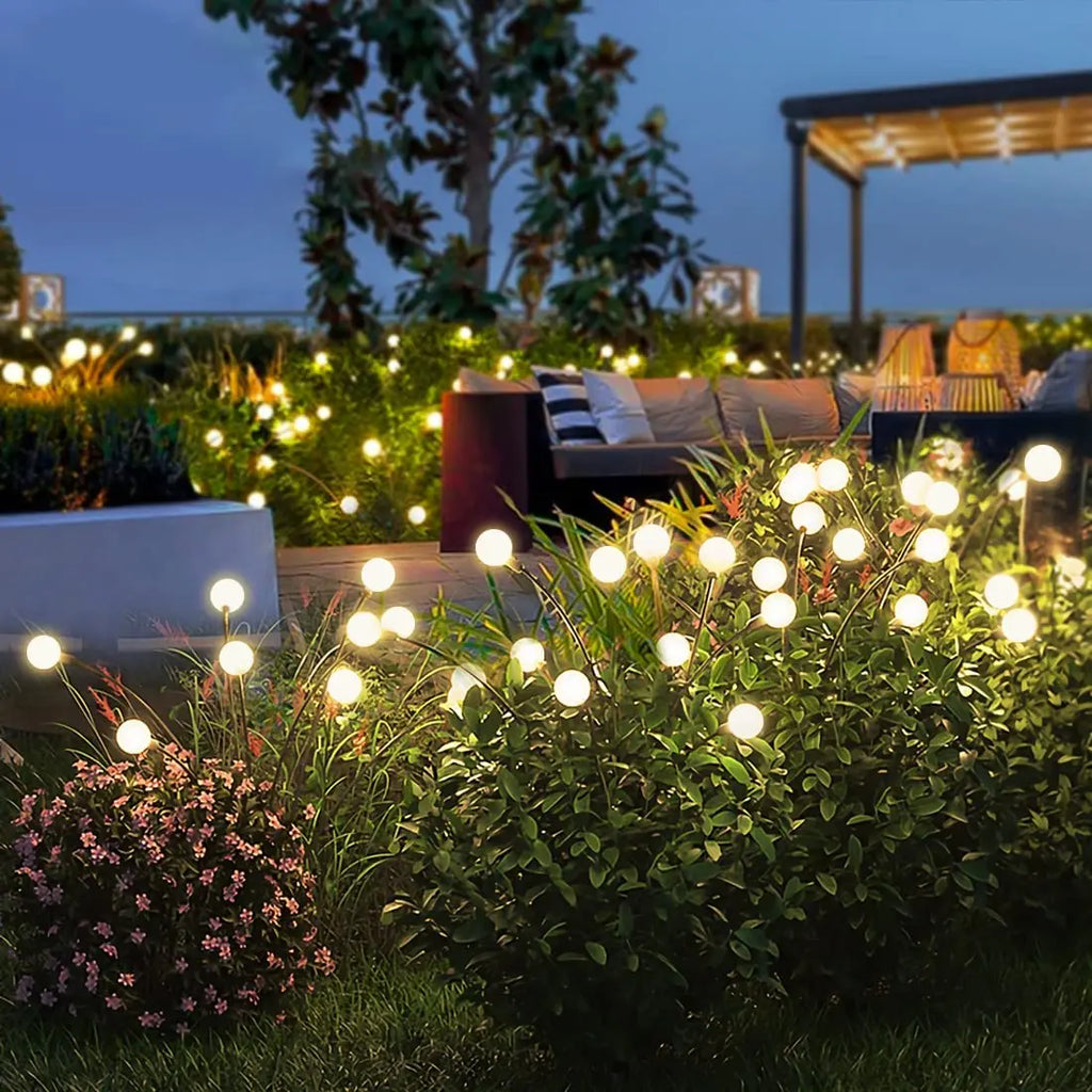 Ildflue-sollampe til haven - 20 LED-varmhvide lys, 33 cm