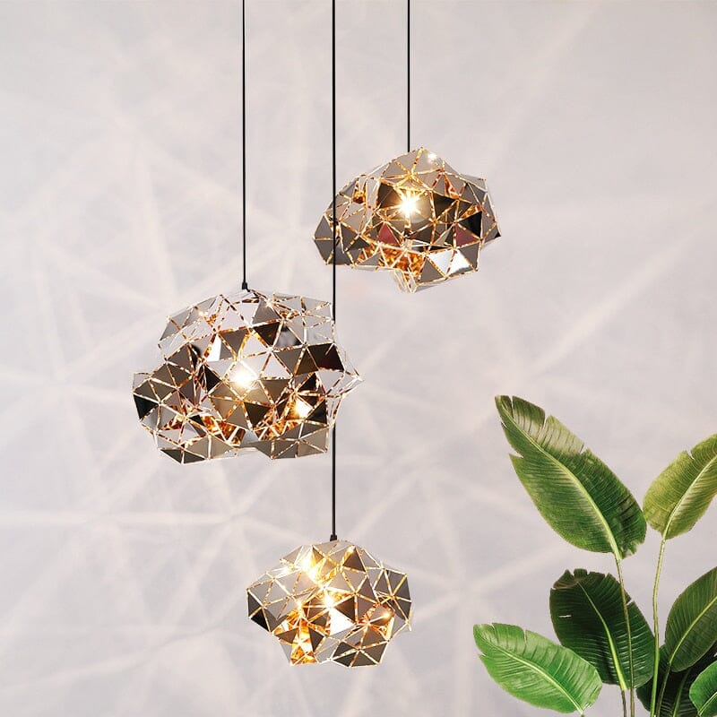 NovaGrid Geometric Stainless Steel Pendant Lights — Angular Silhouette, Polished Finish