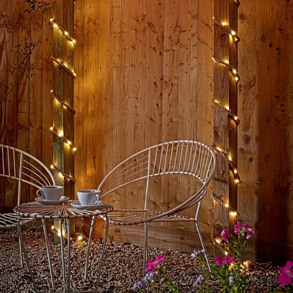 Solar-Lichterkette aus Hanfseil — 5 Meter, warmes LED-Licht