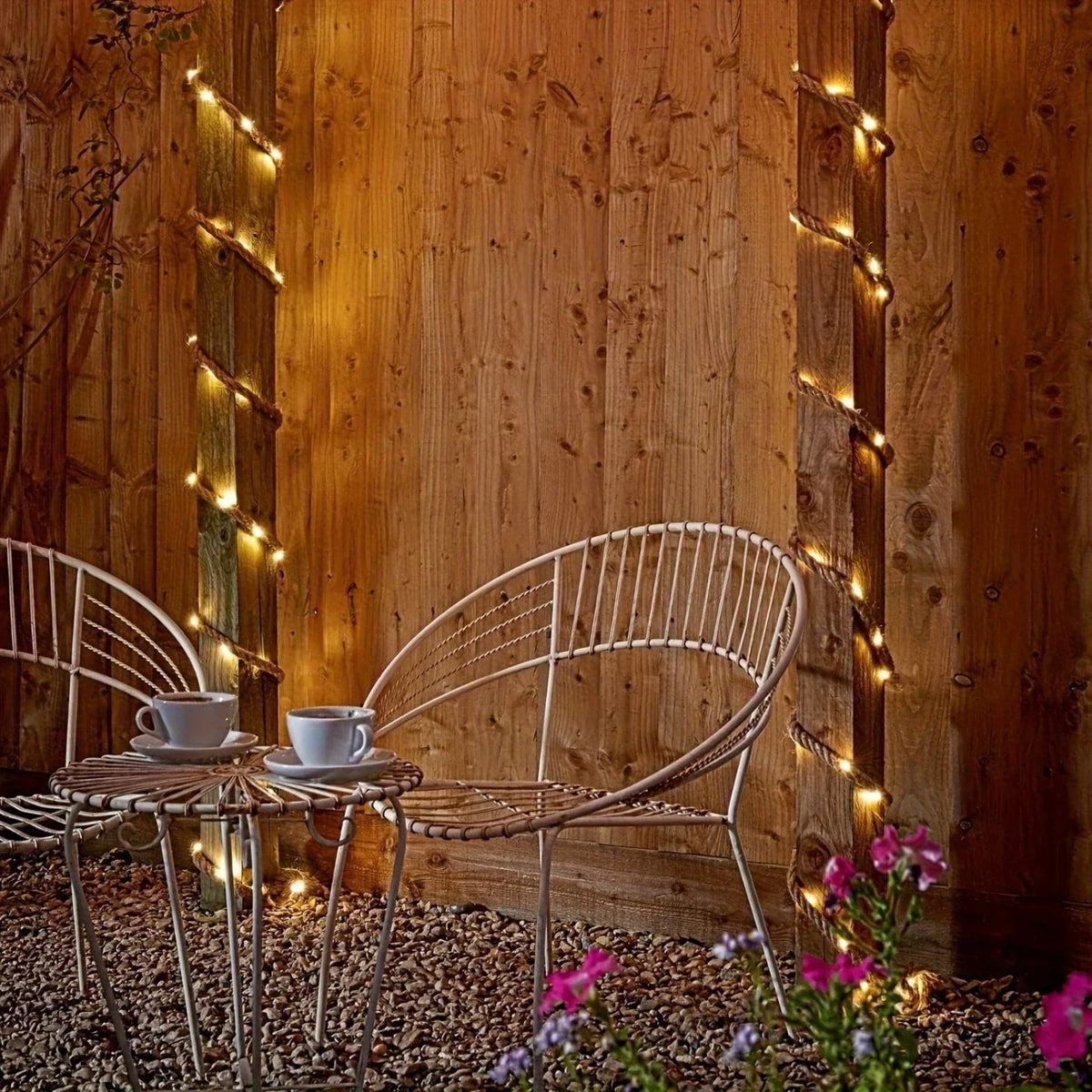 Solar-Lichterkette aus Hanfseil — 5 Meter, warmes LED-Licht