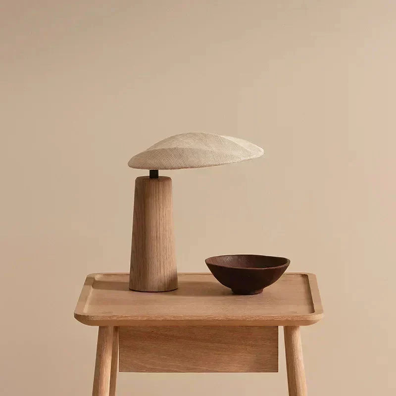 Aeron Wood Base and Cloth Shade LED Table Lamp, Includes E27 Bulb