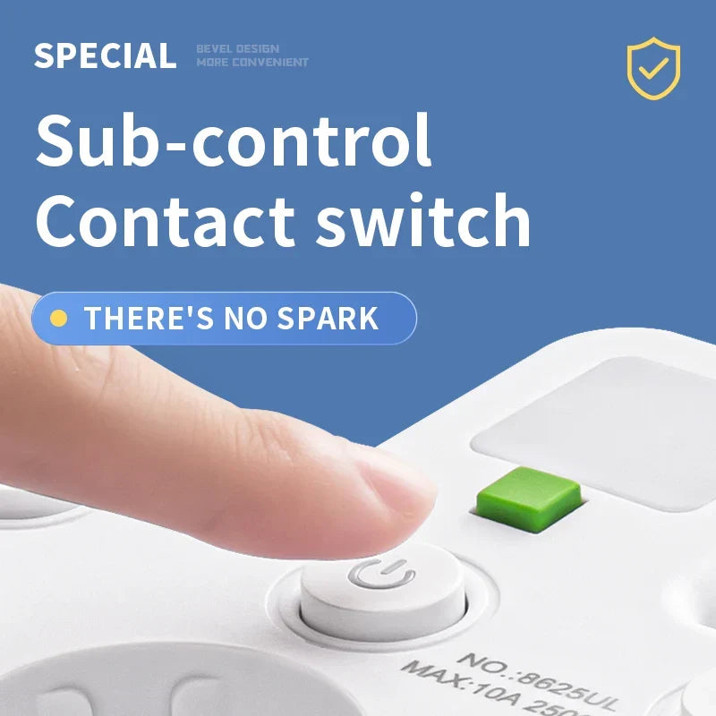 מפצל חשמל עם שקעים מרובים — USB, USB-C, מתג והגנה מפני נחשולי מתח