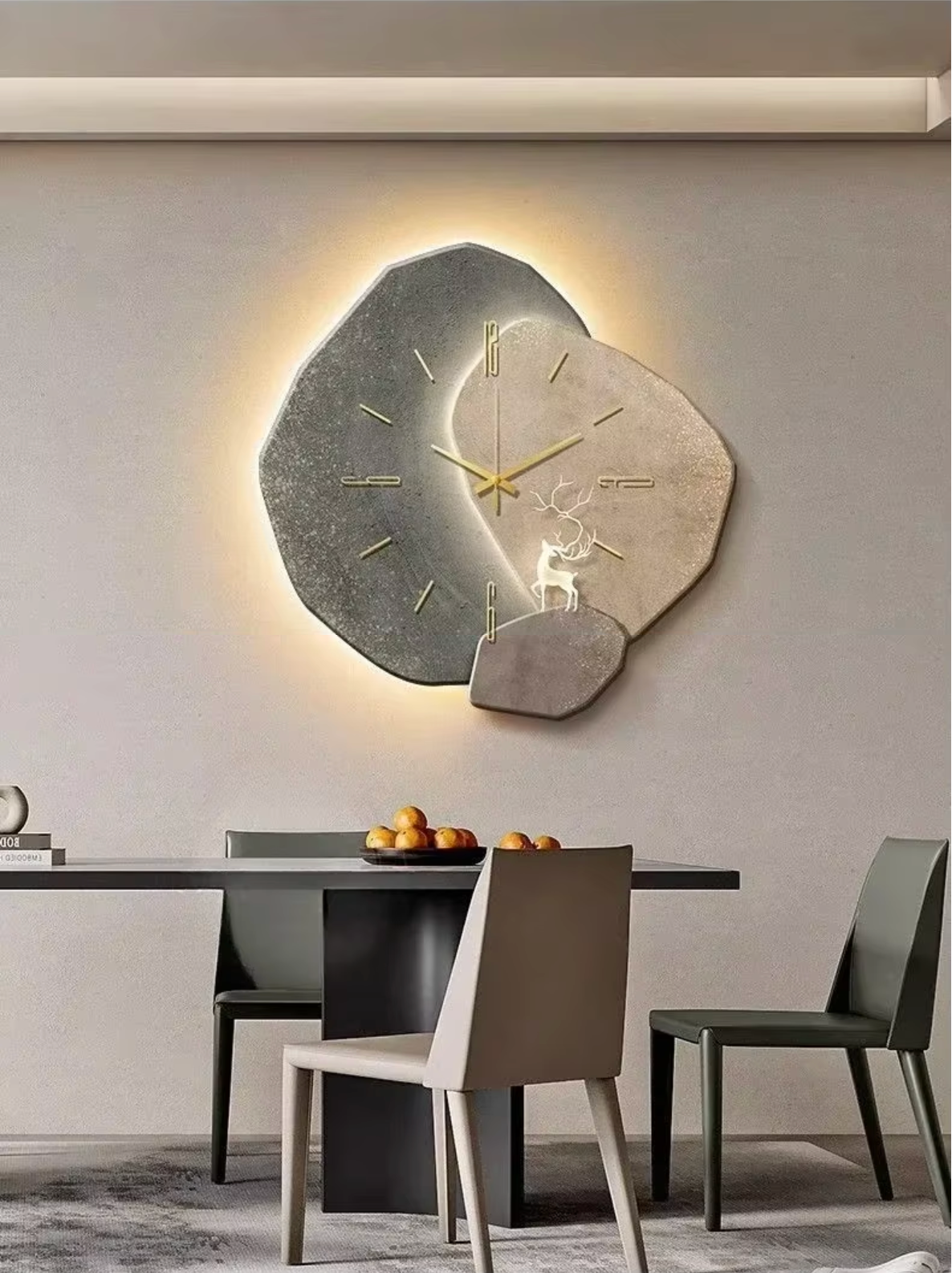 Ljudlös träväggklocka — LED-belysning, kvartsverk
