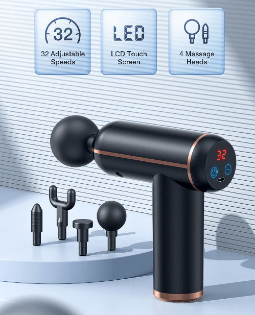PulseFlow Portable Massager — Four Attachments, Compact Handheld Design