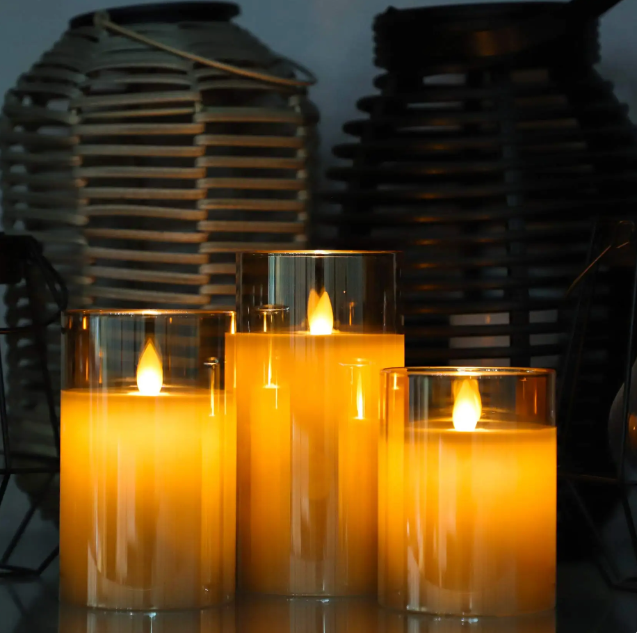Set med 3 flamlösa LED-ljus – timer, fjärrkontroll, realistiskt flimmer