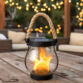 Solar-Flammenlaterne - 22 LEDs, 25,5 cm, Hanfseil, wasserdicht