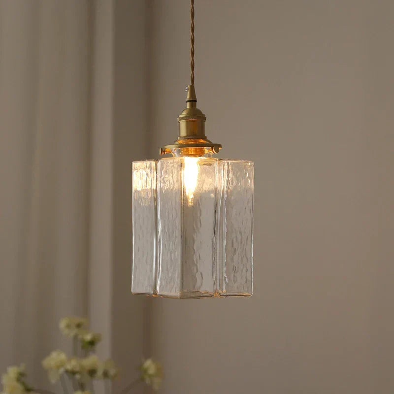 Glas-Pendelleuchte — Vintage-Messing, Retro-Textur, E27