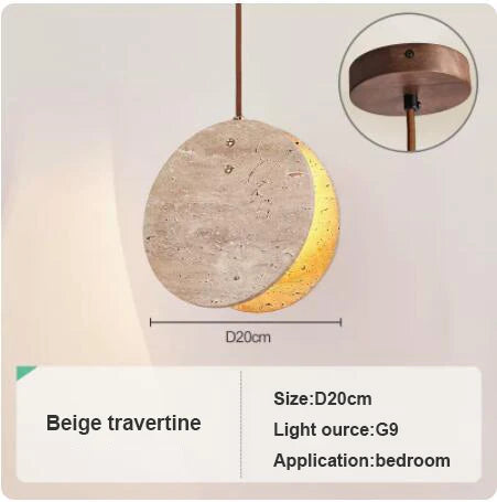 Kirena Pendant Lamp — Travertine Ceiling Fixture, Crystal Cylinders