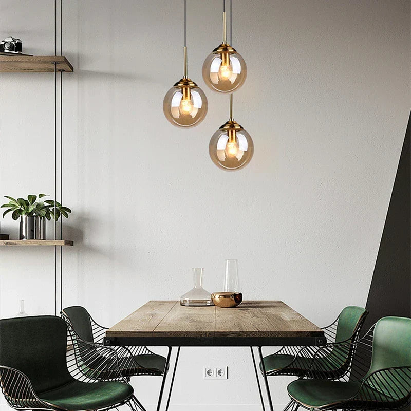 Modern Nordic Glass Globe Pendant Light | Amber, Smoke Grey, Clear Glass | Wildoxy