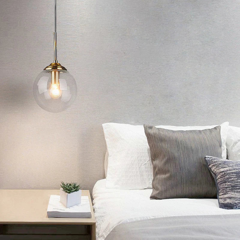 Modern Nordic Glass Globe Pendant Light | Amber, Smoke Grey, Clear Glass | Wildoxy