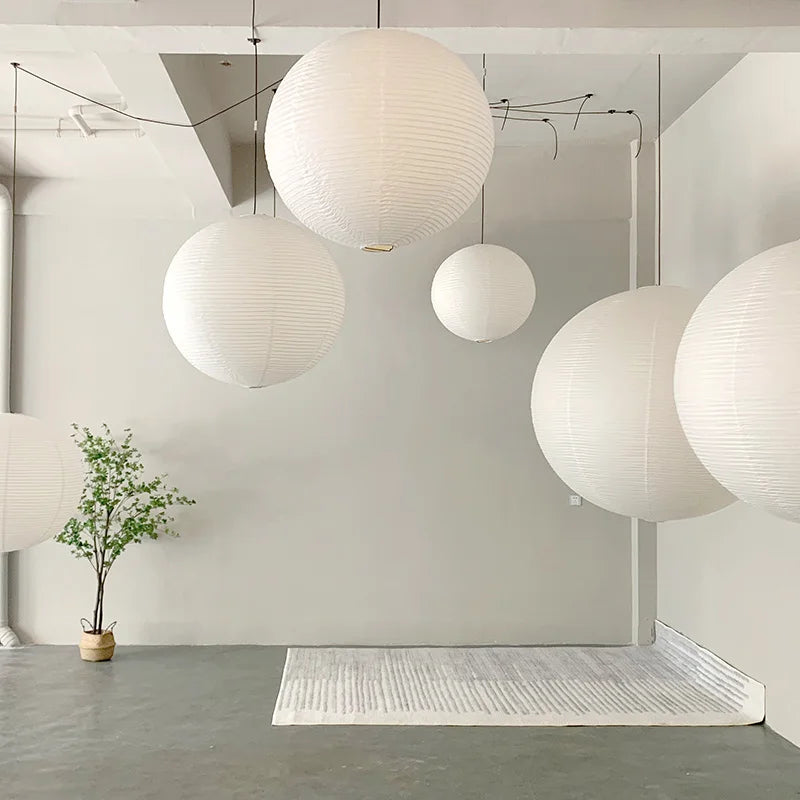 Vrimlo Paper Balloon Pendant Lights — Rounded Paper Shade, Soft Warm Glow