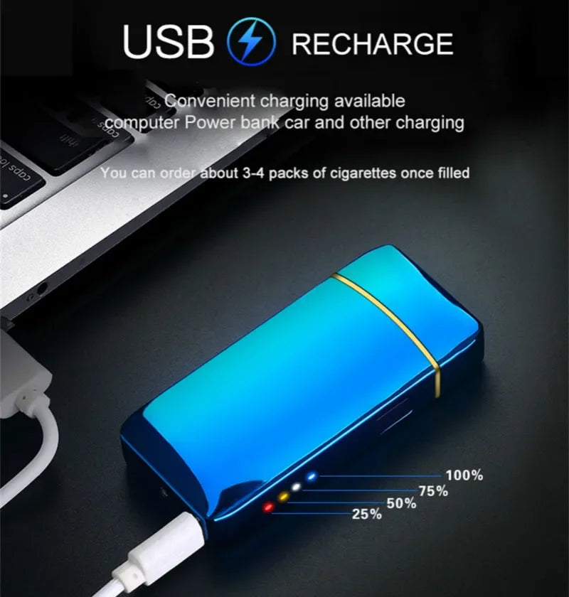 USB-ladattava plasmasytytin — sininen metalli, kaksoiskaari