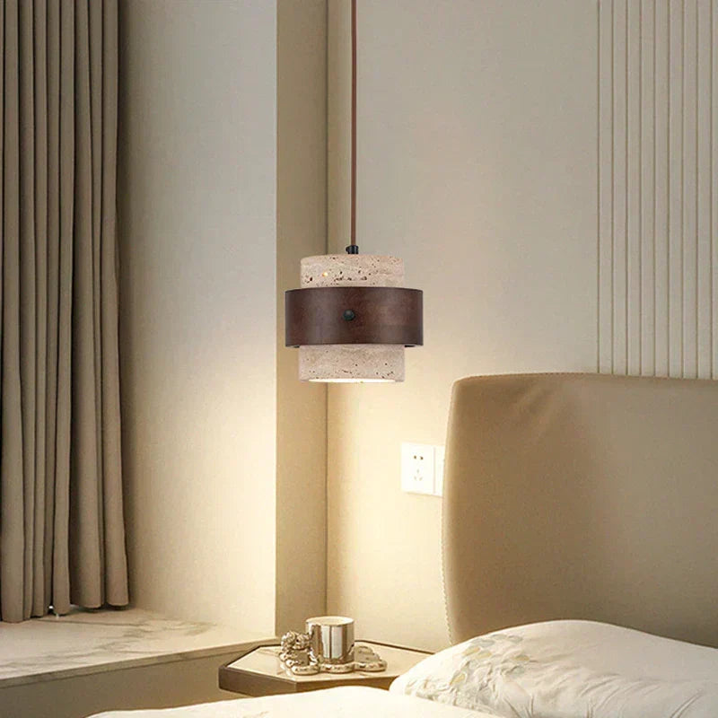 NovaWood Stone-Wood Pendant Lamp — 1-E27 Socket, Non-Dimmable