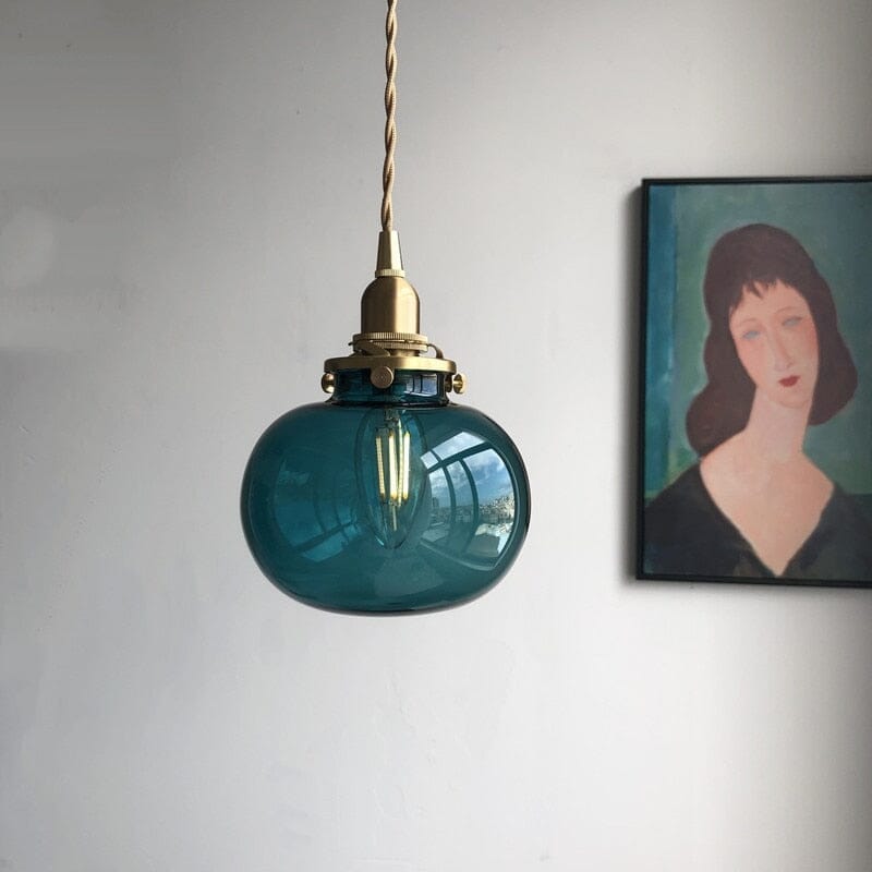 Liora Vintage Tones Glass Ball Pendant Light — Brushed Brass Fixture