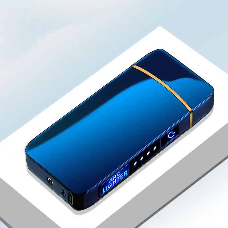 USB-ladattava plasmasytytin — sininen metalli, kaksoiskaari