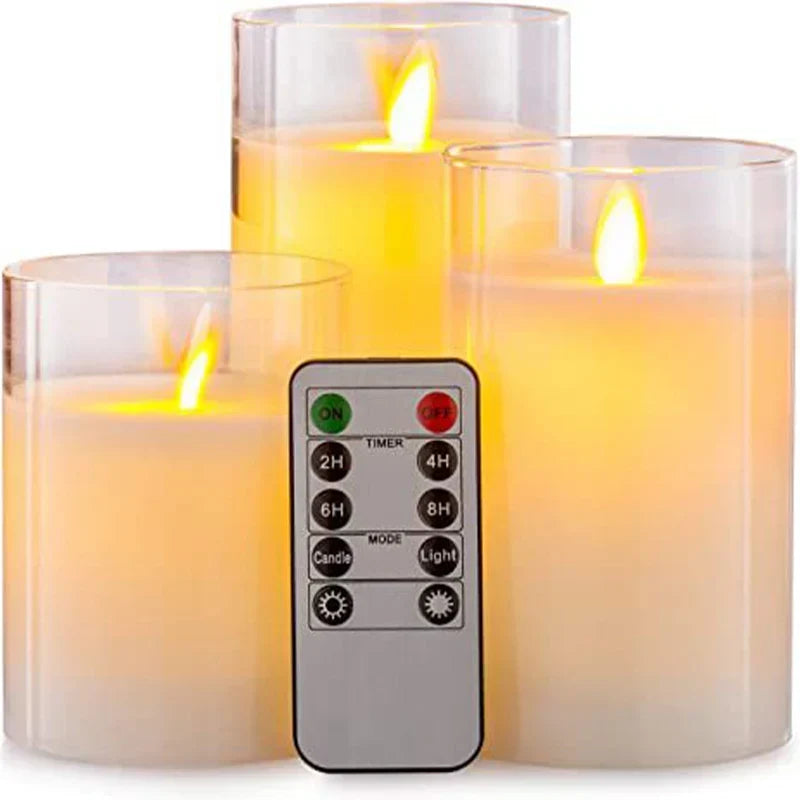 Set med 3 flamlösa LED-ljus – timer, fjärrkontroll, realistiskt flimmer