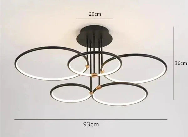 LED-Deckenleuchte mit Ringen – 3–6 Ringe, dimmbar, warmes, neutrales und kühles Licht