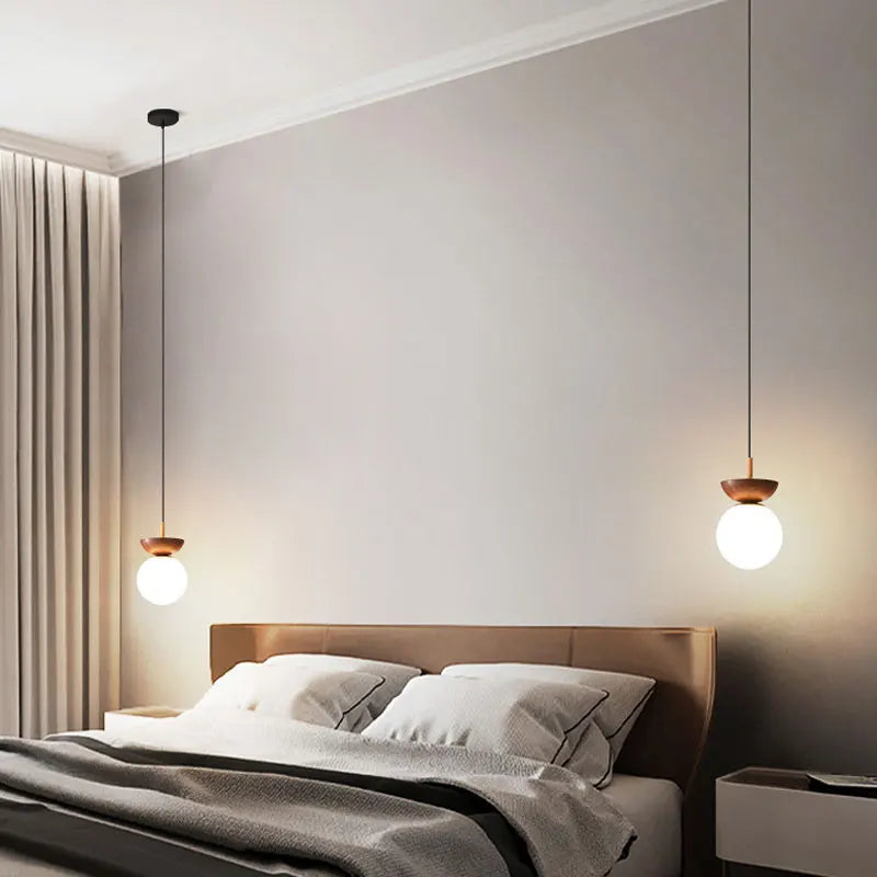 Modern Nordic Glass Ball Ceiling & Pendant Light | Wood Finish | Wildoxy
