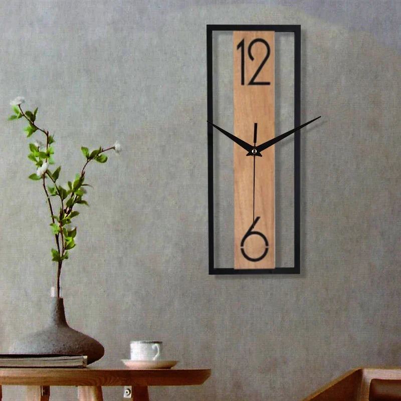 Modern Rectangular Wall Clock | Slim Wood Grain Frame Design | Wildoxy