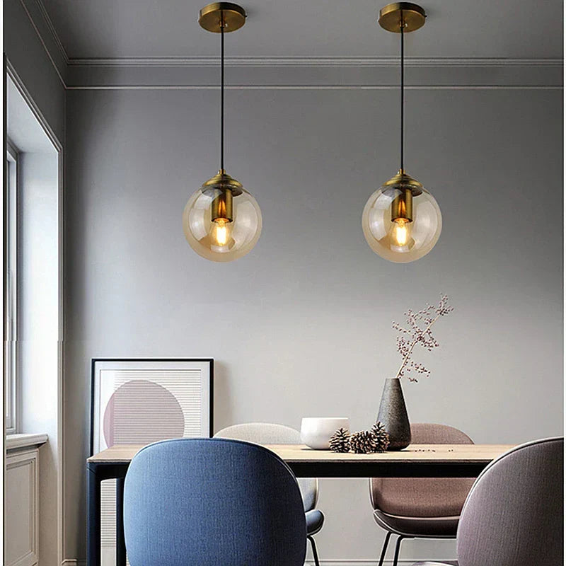 Modern Nordic Glass Globe Pendant Light | Amber, Smoke Grey, Clear Glass | Wildoxy