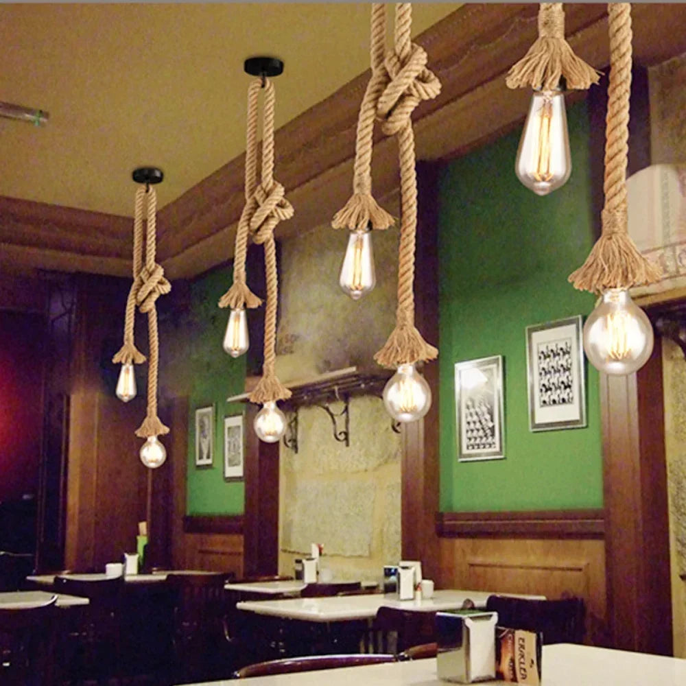 E27 Vintage Industrial Rope Pendant Lamp — Single/Double, 0.5M-4M