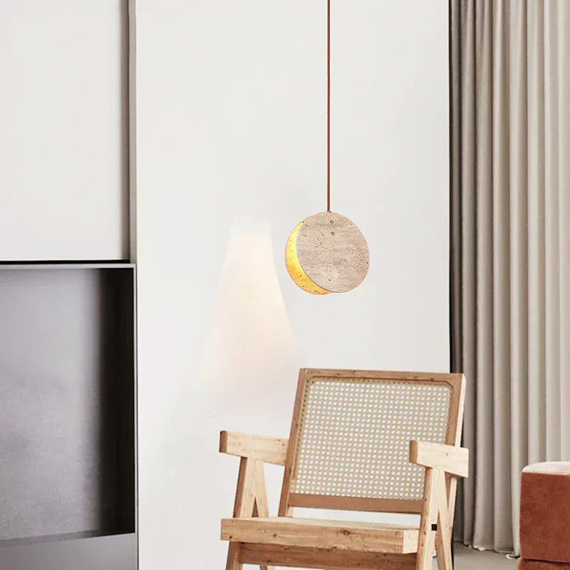 Kirena Pendant Lamp — Travertine Ceiling Fixture, Crystal Cylinders