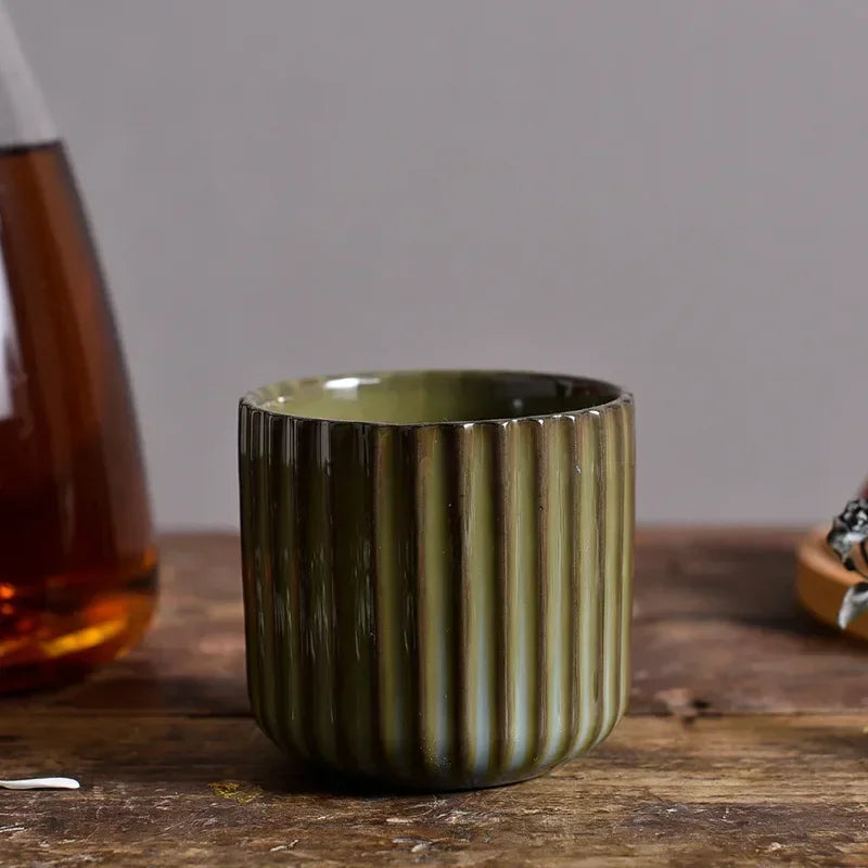 Taza de té de cerámica Japandi — taza japonesa retro a rayas