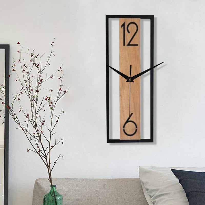 Modern Rectangular Wall Clock | Slim Wood Grain Frame Design | Wildoxy
