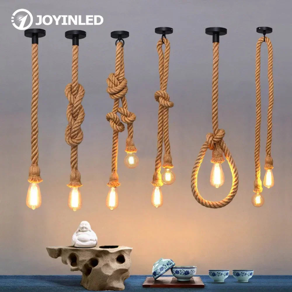 E27 Vintage Industrial Rope Pendant Lamp — Single/Double, 0.5M-4M