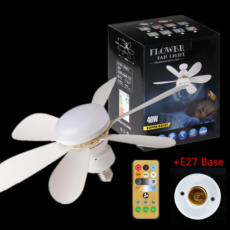 מאוורר תקרה עם תאורת LED — 3 מהירויות, שלט רחוק, מנוע שקט