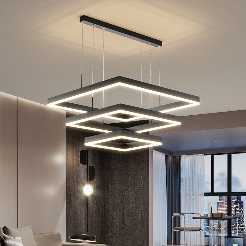 Square Geometric Pendant Chandelier — Contemporary Design, Warm Glow