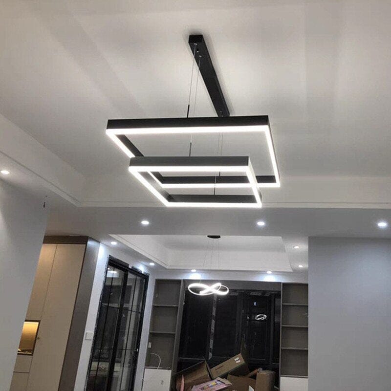 Square Geometric Pendant Chandelier — Contemporary Design, Warm Glow