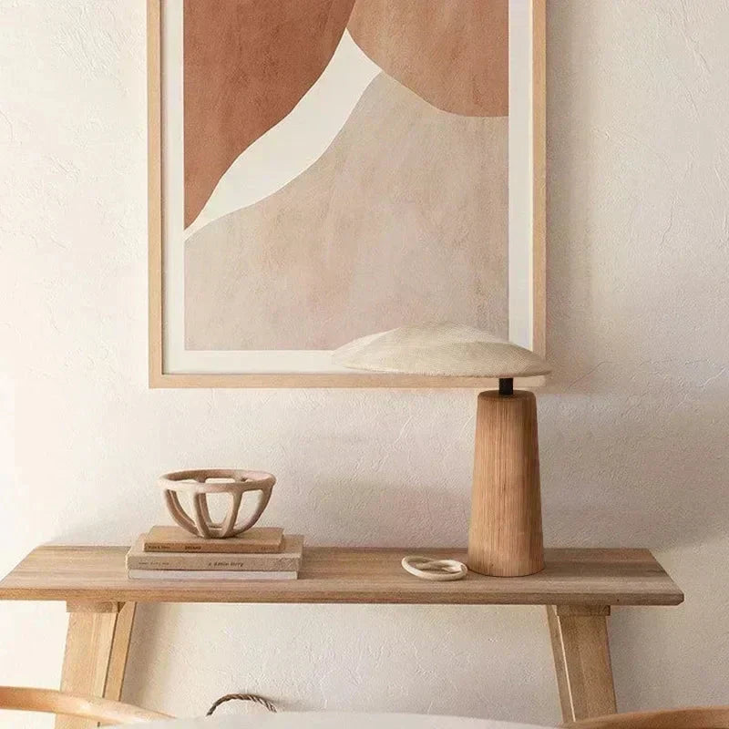Aeron Wood Base and Cloth Shade LED Table Lamp, Includes E27 Bulb