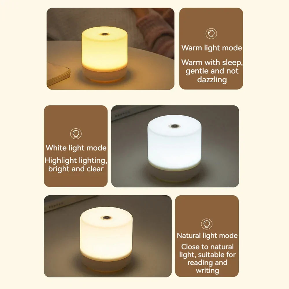 8.5cm LED-touchlampa med USB — dimbar vit ABS