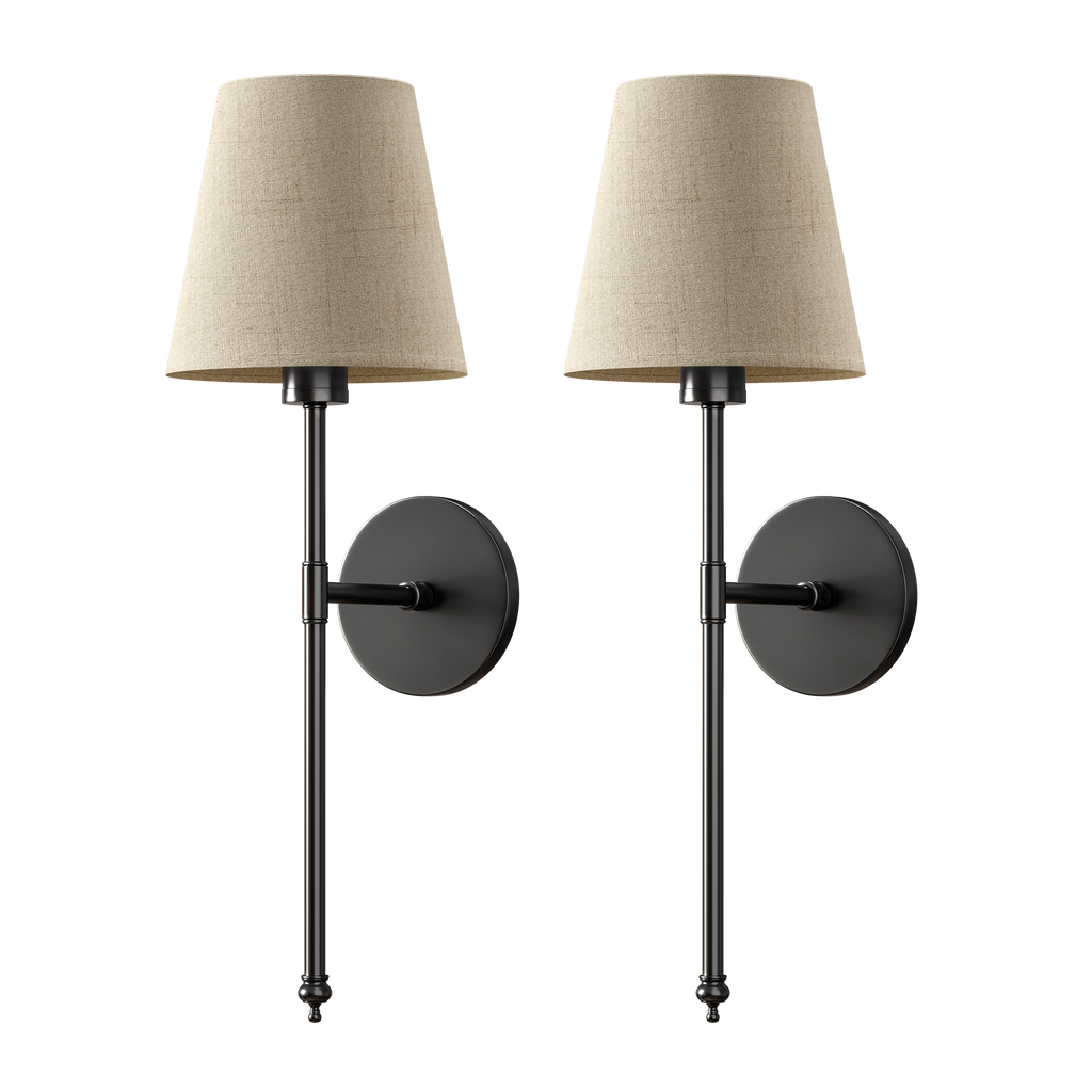 Set med 2 guldfärgade vägglampor — linneskärm, trådlös RGB-dimring
